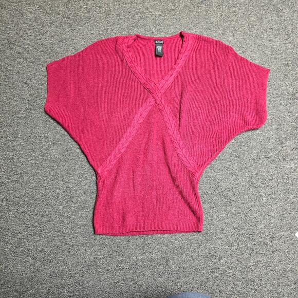 Buffalo Cherry Red Chunky Knit Short Sleeve V-neck Sweater size Medium - Picture 1 of 6